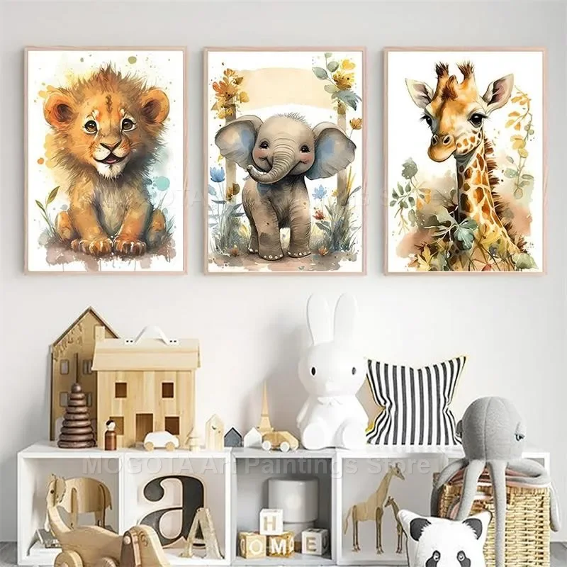 Watercolor Lion Giraffe Tiger  - Baby Nursery Animal Pictures ulasan dan harga
