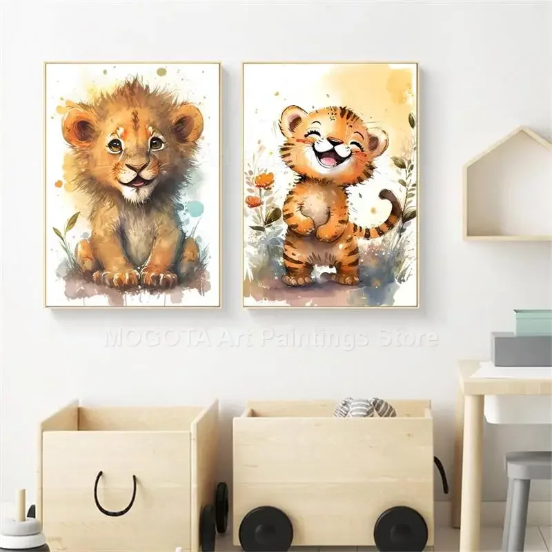 Watercolor Lion Giraffe Tiger  - Baby Nursery Animal Pictures ulasan dan harga