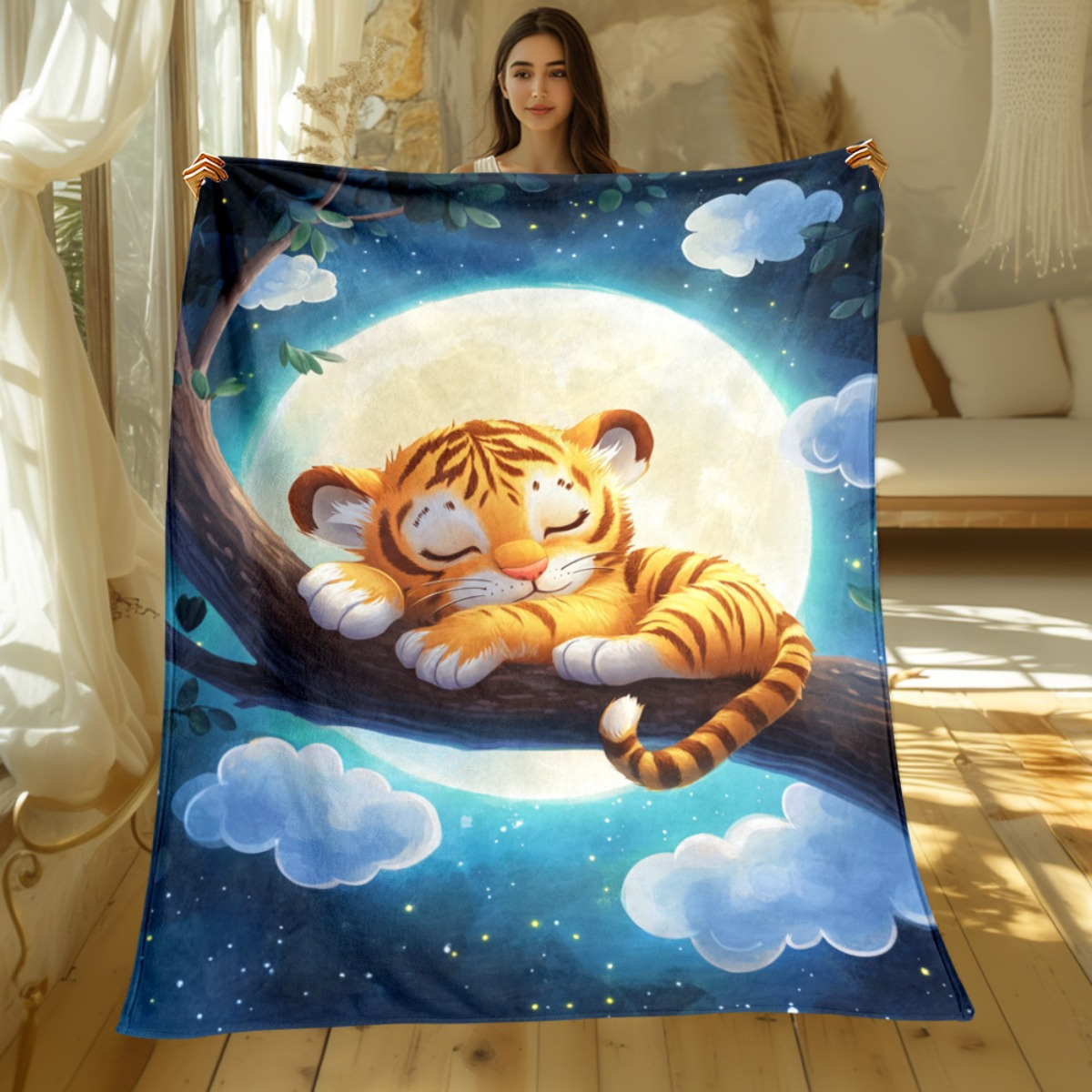 Cute sleeping tiger on tree br - Baby Nursery Animal Theme ulasan dan harga
