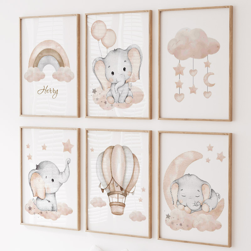 Cute Elephant Hot Balloon Moon - Baby Nursery Animal Pictures ulasan dan harga