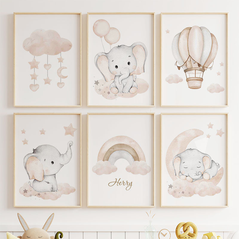 Cute Elephant Hot Balloon Moon - Baby Nursery Animal Pictures ulasan dan harga