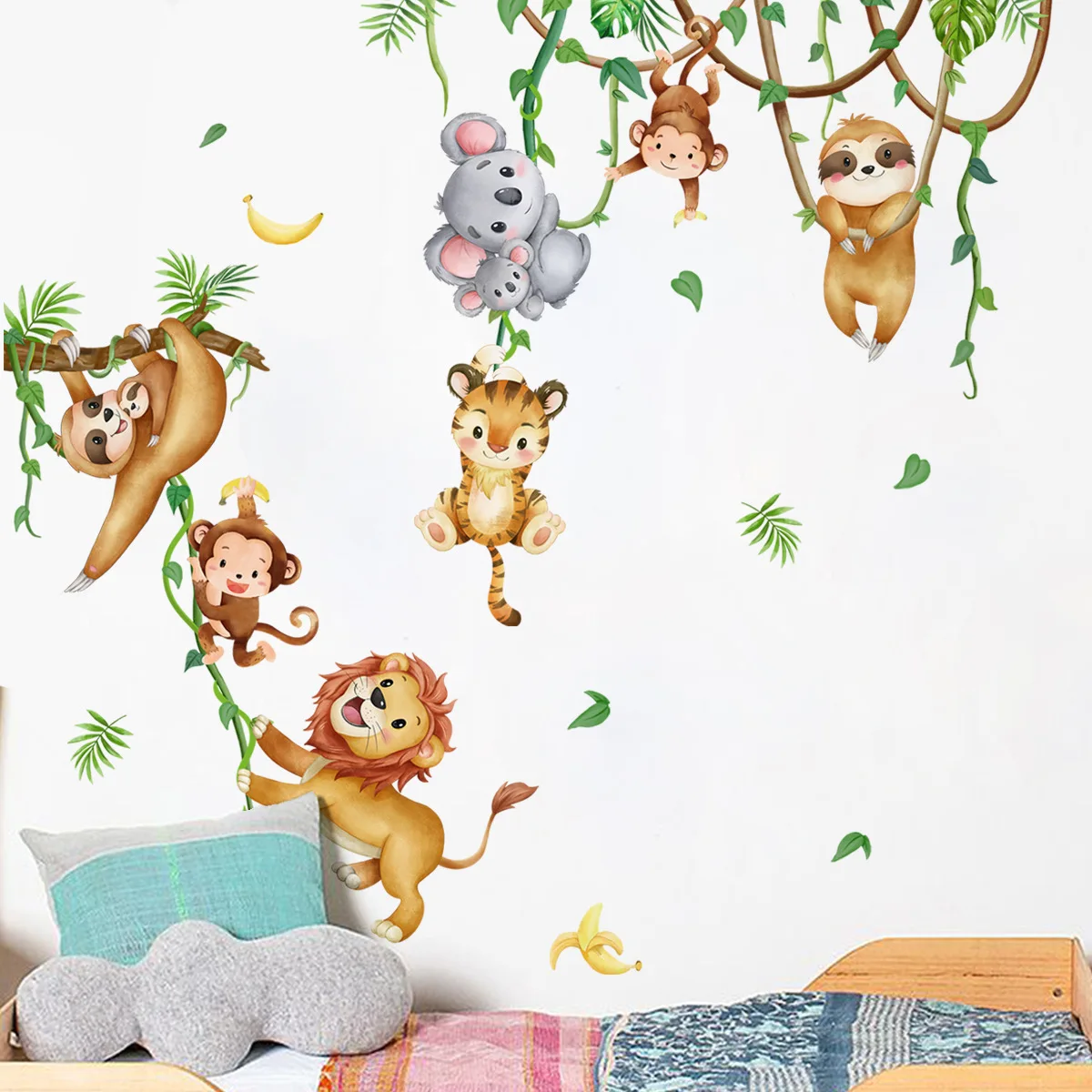 Forest Animal Lion Sloth Monke - Baby Nursery Wallpaper Girl ulasan dan harga