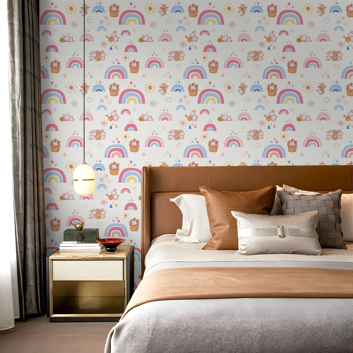 Boho Rainbow Kids Stick and Pe - Baby Nursery Wallpaper Girl ulasan dan harga