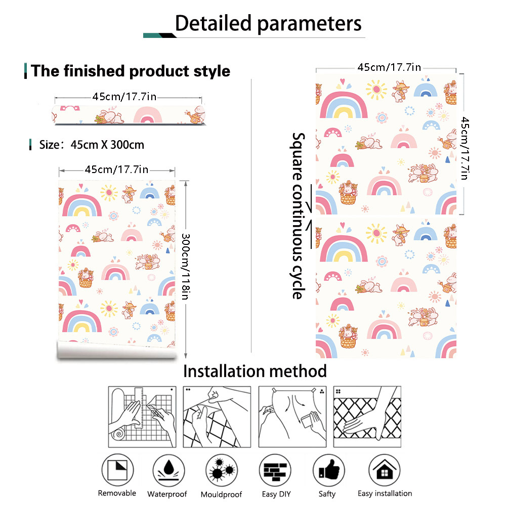 Boho Rainbow Kids Stick and Pe - Baby Nursery Wallpaper Girl ulasan dan harga