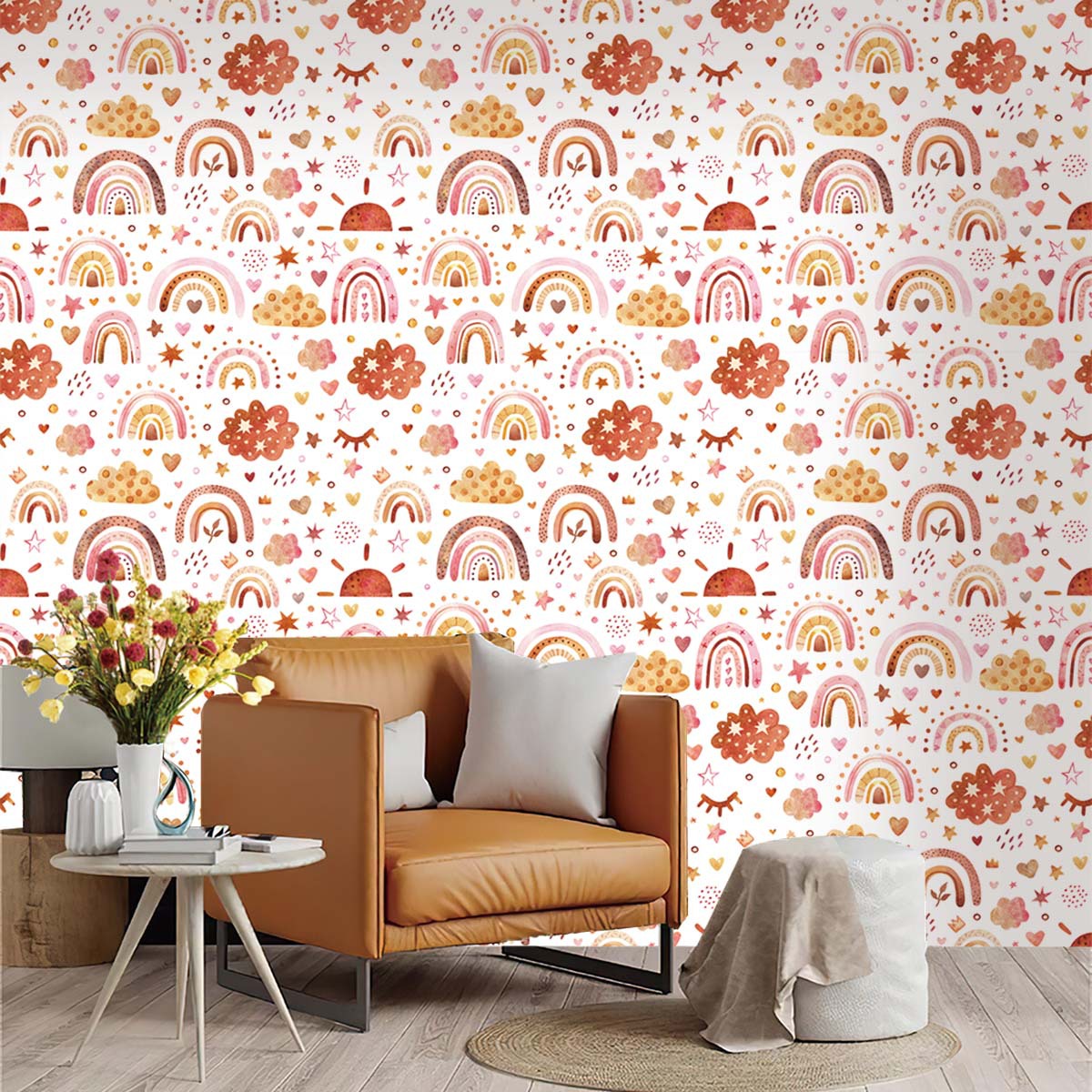 Boho Rainbow Kids Stick and Pe - Baby Nursery Wallpaper Girl ulasan dan harga