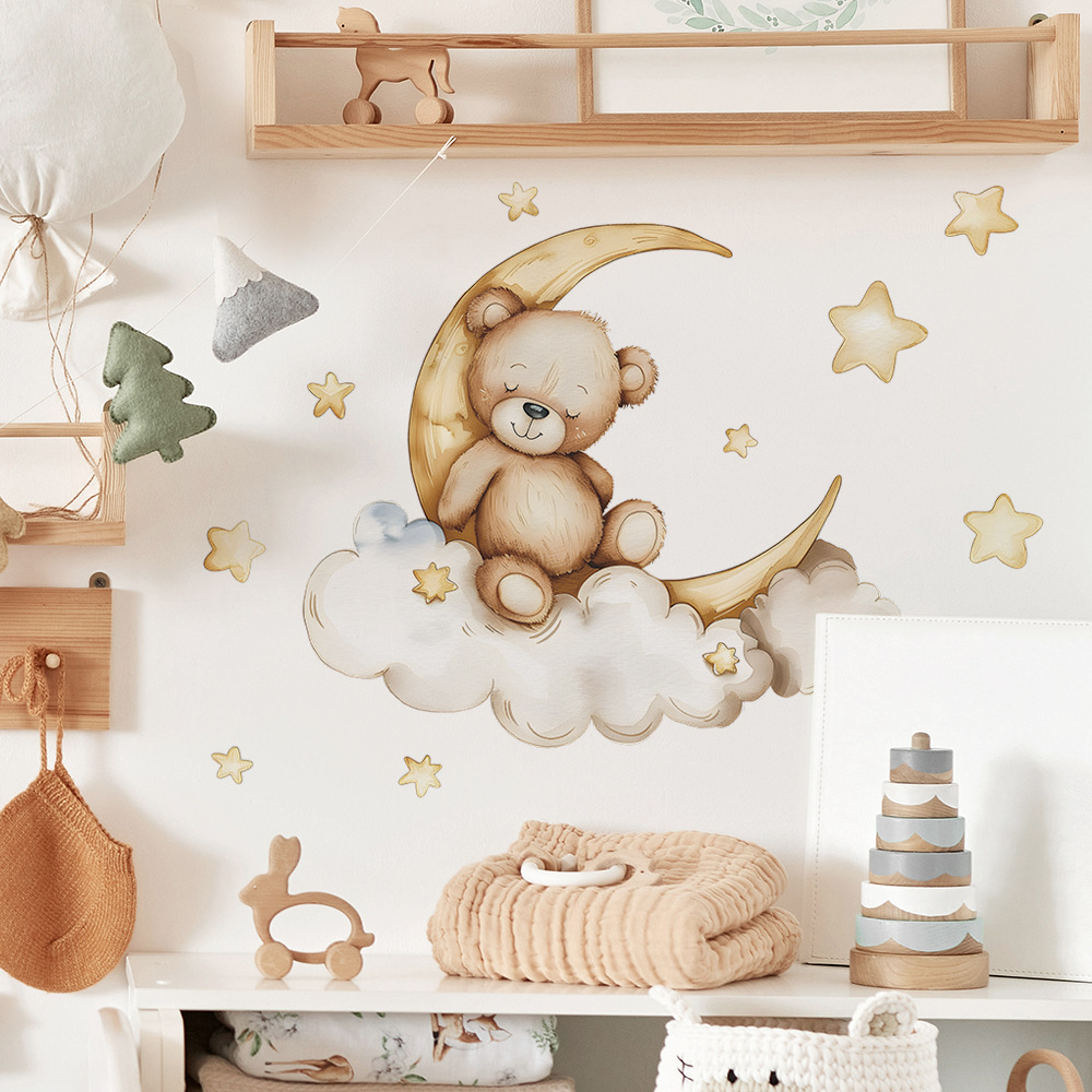 Kawaii Bear Star Wall Stickers - Baby Nursery Wallpaper Girl ulasan dan harga