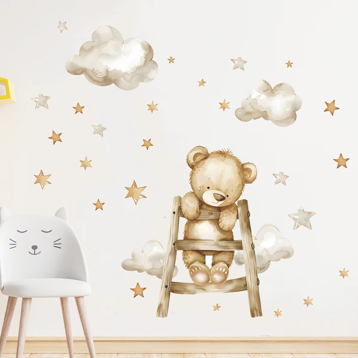 Kawaii Bear Star Wall Stickers - Baby Nursery Wallpaper Girl ulasan dan harga