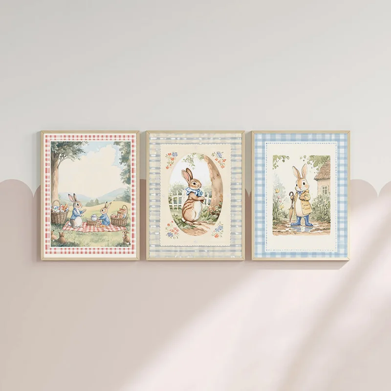Vintage Boho Blue Plaid Rabbit - Baby Nursery Vintage ulasan dan harga