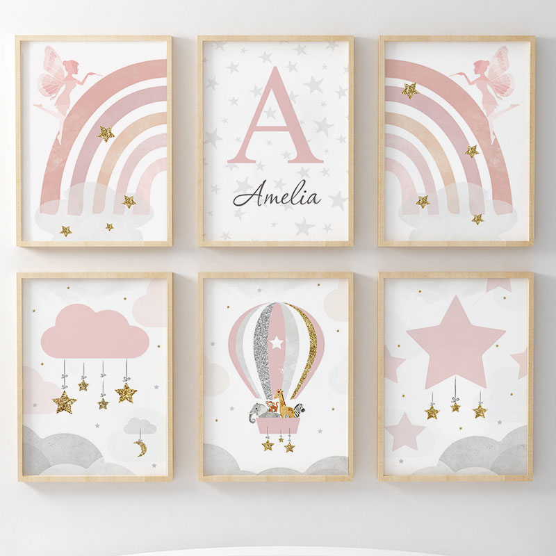 Pink Angel Girl Rainbow Wall A - Baby Nursery Animal Pictures ulasan dan harga
