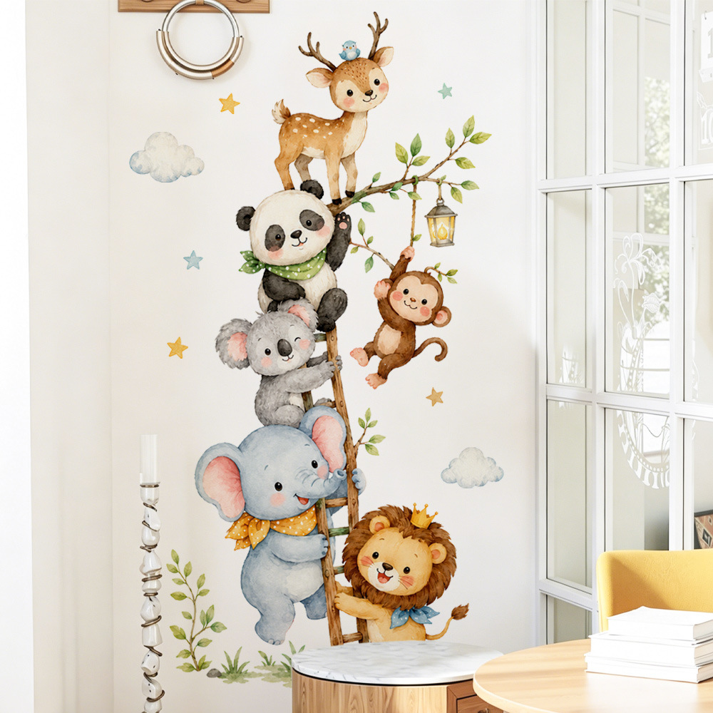 Kawaii Jungle Animals Wall Sti - Baby Nursery Wallpaper Girl ulasan dan harga