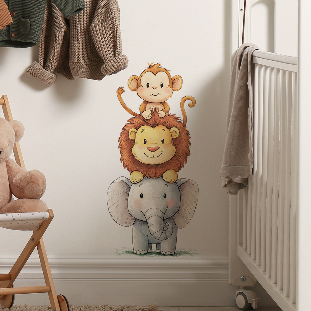 Kawaii Jungle Animals Wall Sti - Baby Nursery Wallpaper Girl ulasan dan harga