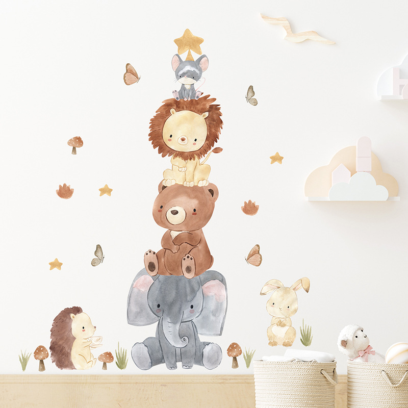 Kawaii Jungle Animals Wall Sti - Baby Nursery Wallpaper Girl ulasan dan harga