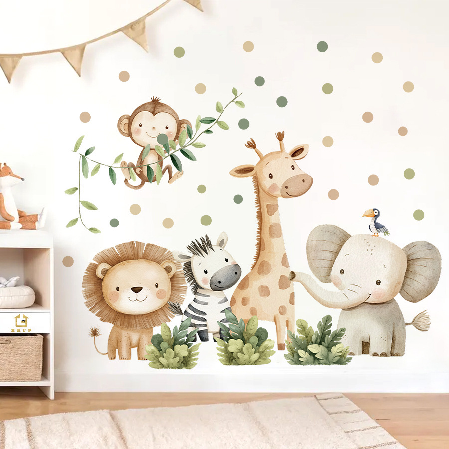 Kawaii Jungle Animals Wall Sti - Baby Nursery Wallpaper Girl ulasan dan harga