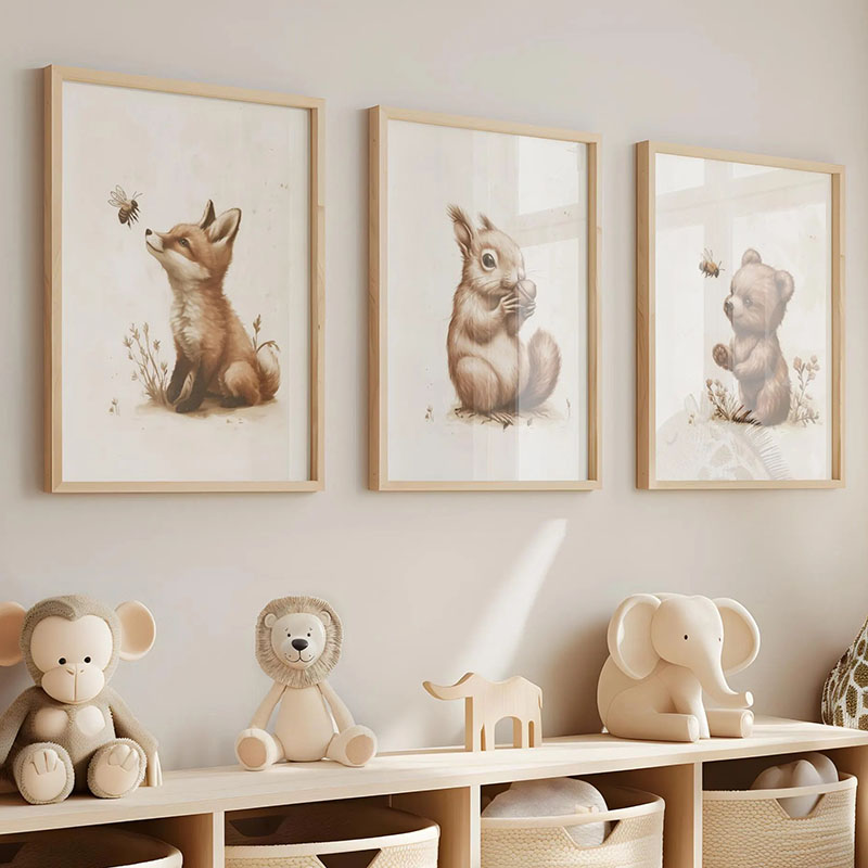 Bear Rabbit Fox Deer Squirrel  - Baby Nursery Animal Pictures ulasan dan harga