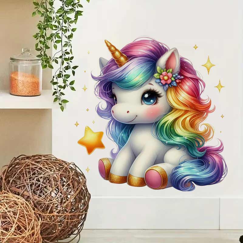 Cute Rainbow Unicorn Wall Stic - Baby Nursery Mural Wallpaper ulasan dan harga