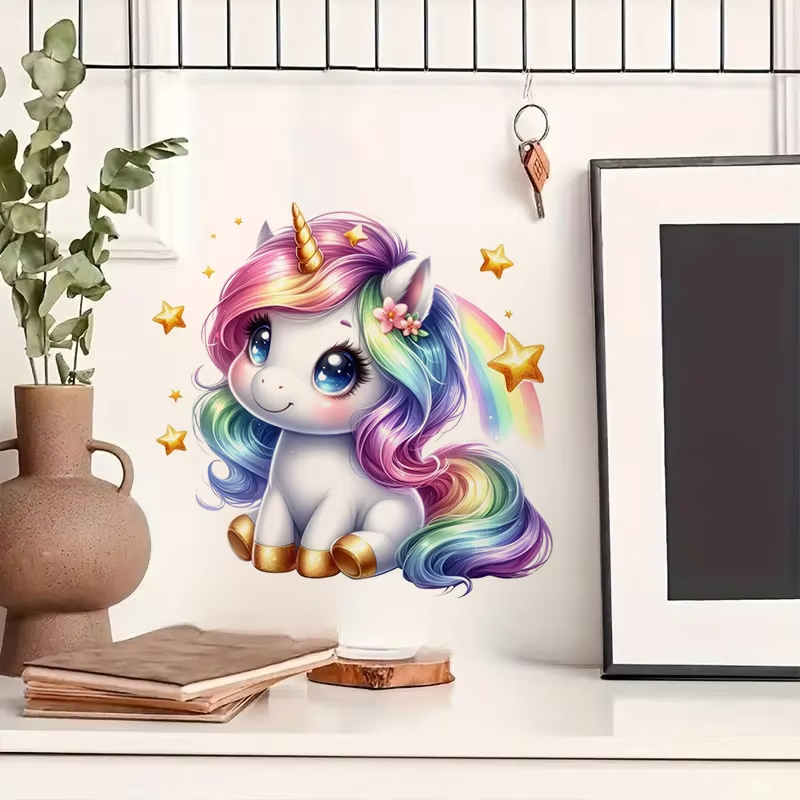 Cute Rainbow Unicorn Wall Stic - Baby Nursery Mural Wallpaper ulasan dan harga