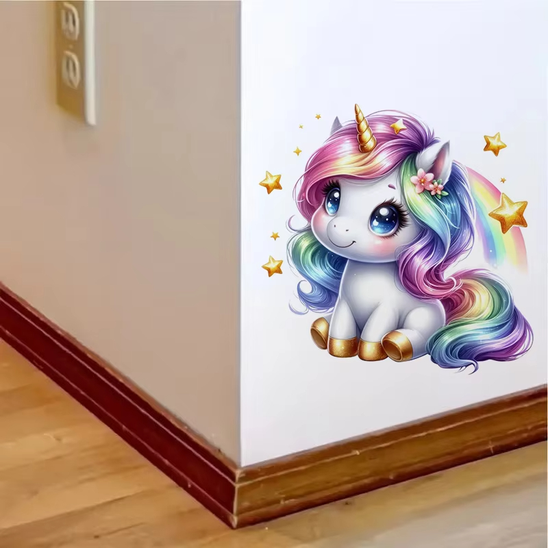 Cute Rainbow Unicorn Wall Stic - Baby Nursery Mural Wallpaper ulasan dan harga