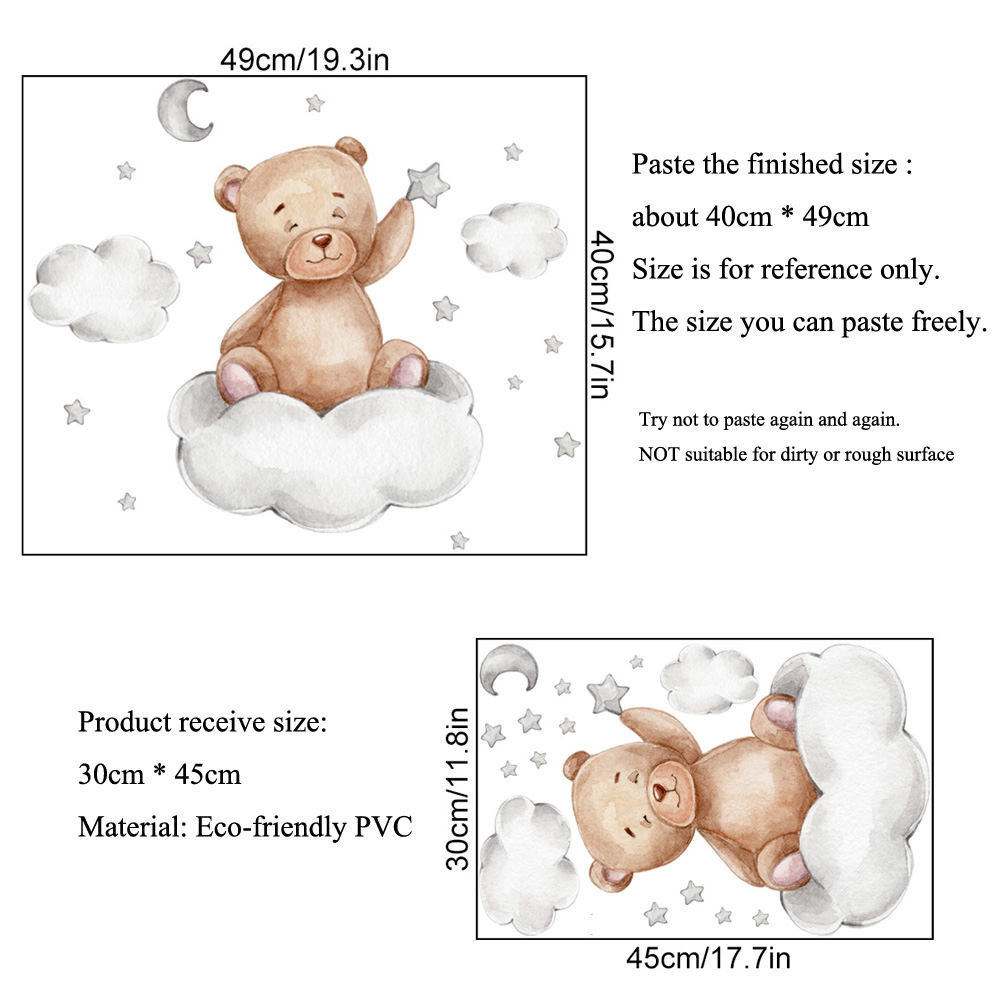 Bear Moon Clouds Stars Wall St - Baby Nursery Mural Wallpaper ulasan dan harga