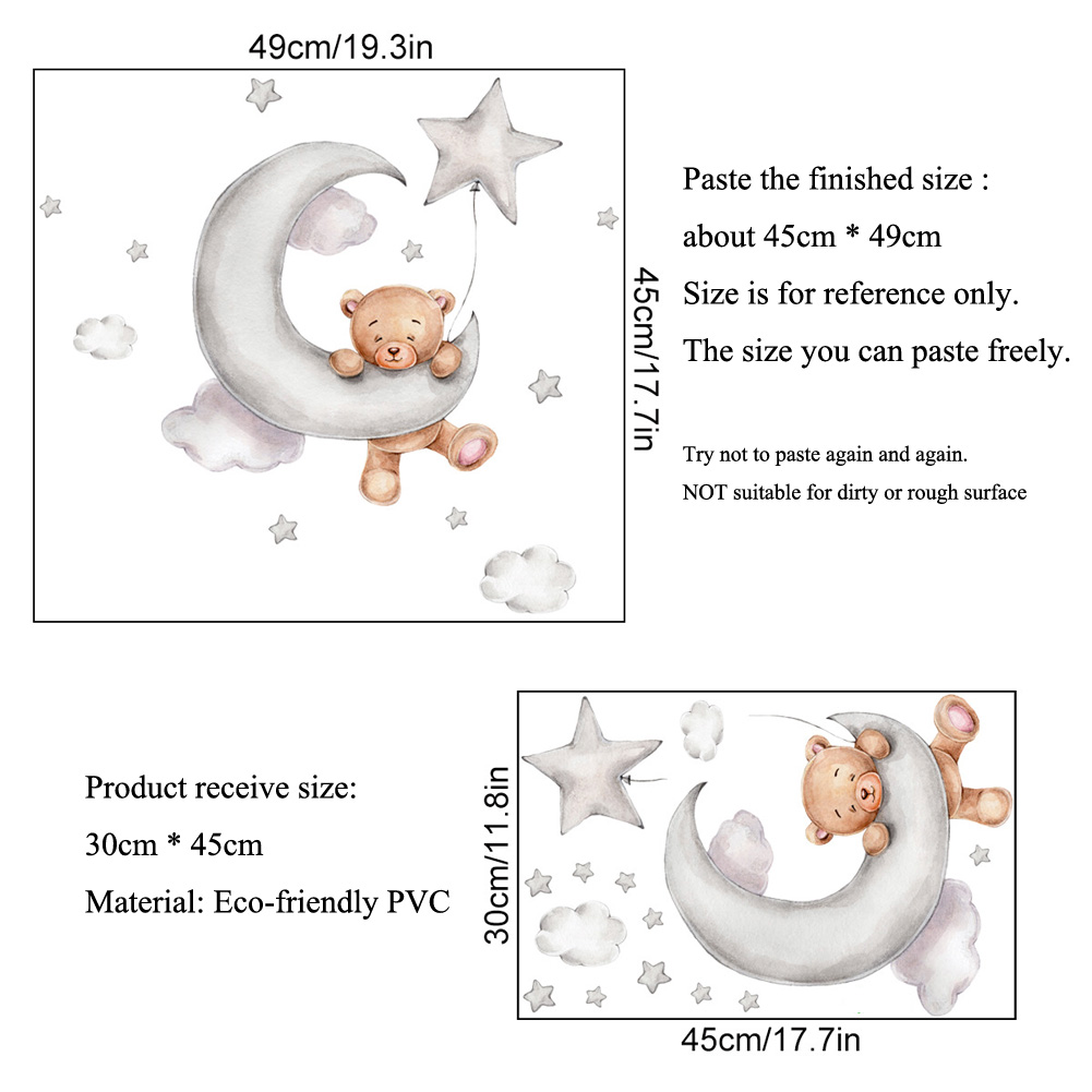 Bear Moon Clouds Stars Wall St - Baby Nursery Mural Wallpaper ulasan dan harga