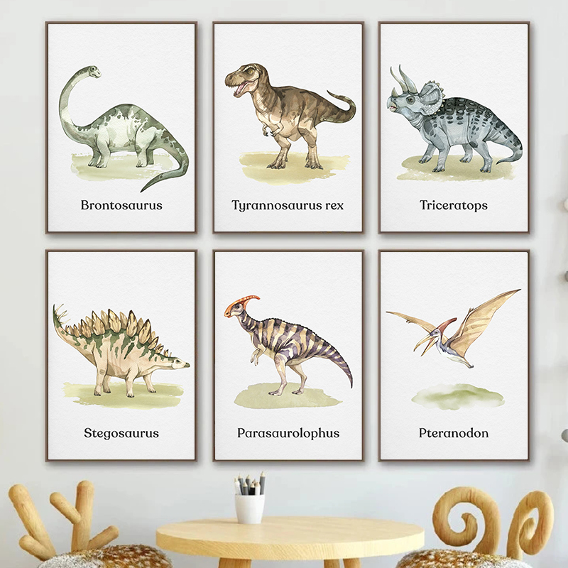Watercolor Dinosaur Poster Nur - Baby Nursery Animal Pictures ulasan dan harga