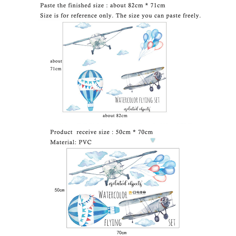 Watercolor Airplane Hot Air Ba - Baby Nursery Mural Wallpaper ulasan dan harga